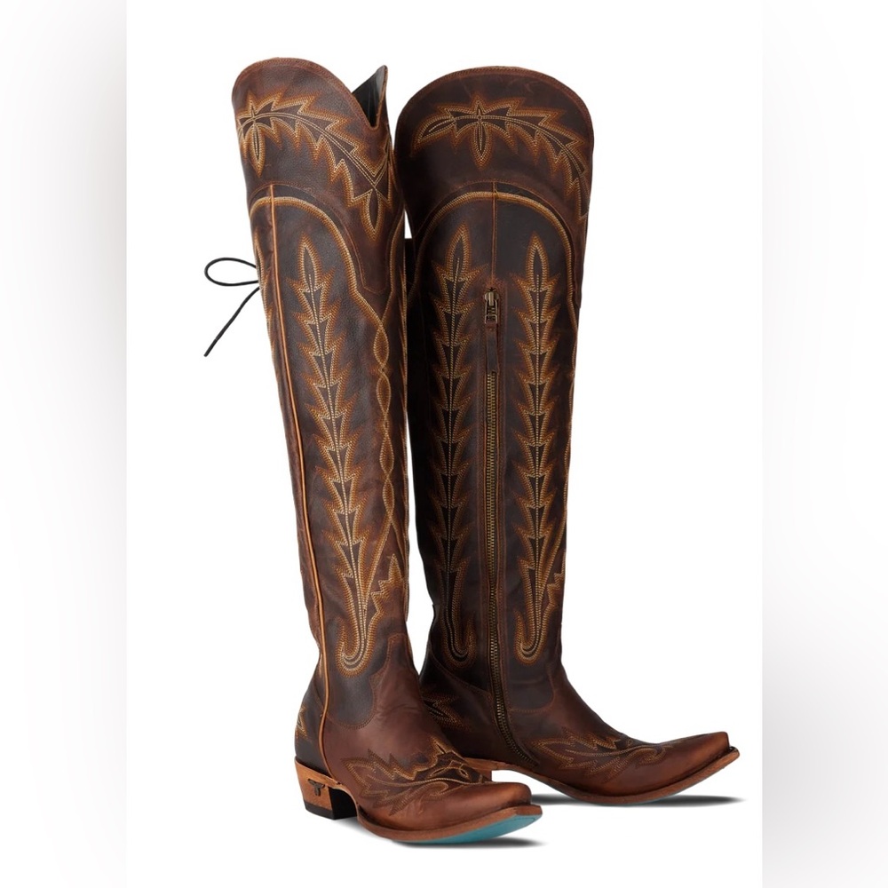 Lanes Lexington Oak Brown Leather Knee-High Boots - Picture 1 of 6